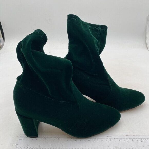 YDN Lake Green Pointed Toe Chunky High Heel Mid Calf Boots Pull On Dress Shoes - Picture 4 of 8